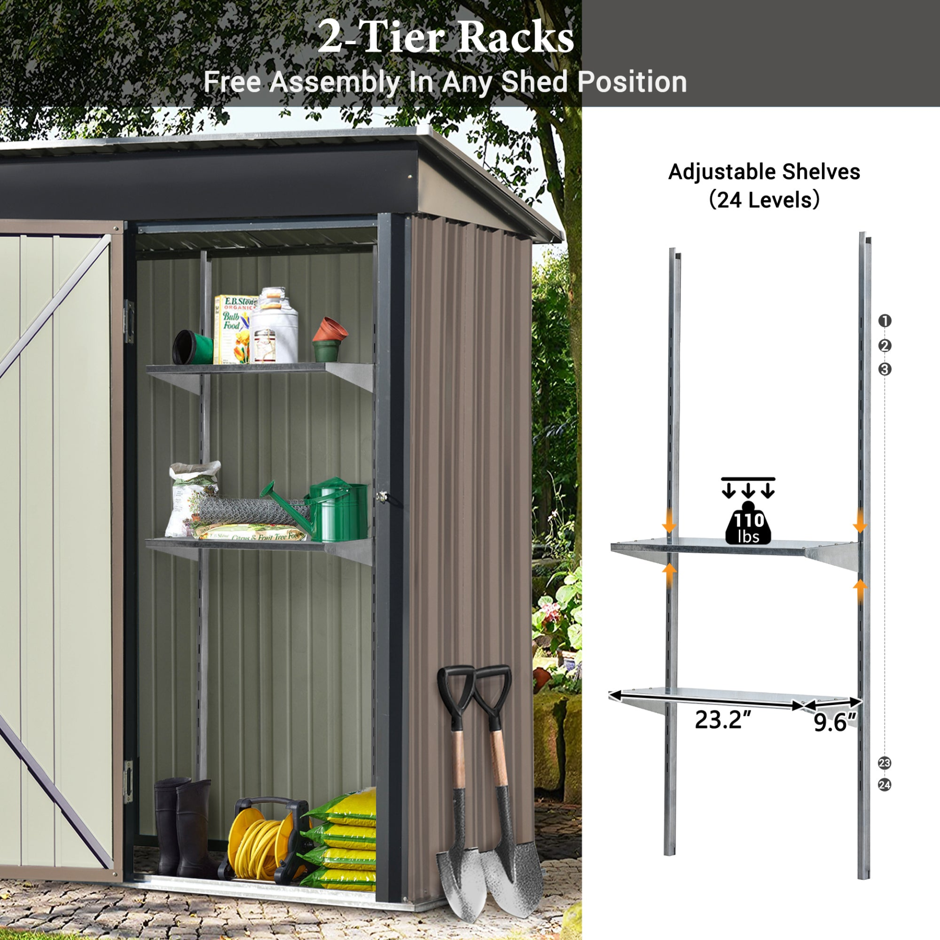 Patio 5ft Wx3ft. L Garden Shed, Metal Lean-to Storage Shed with Adjustable Shelf and Lockable Door, Tool Cabinet for Backyard, Lawn, Garden, Brown