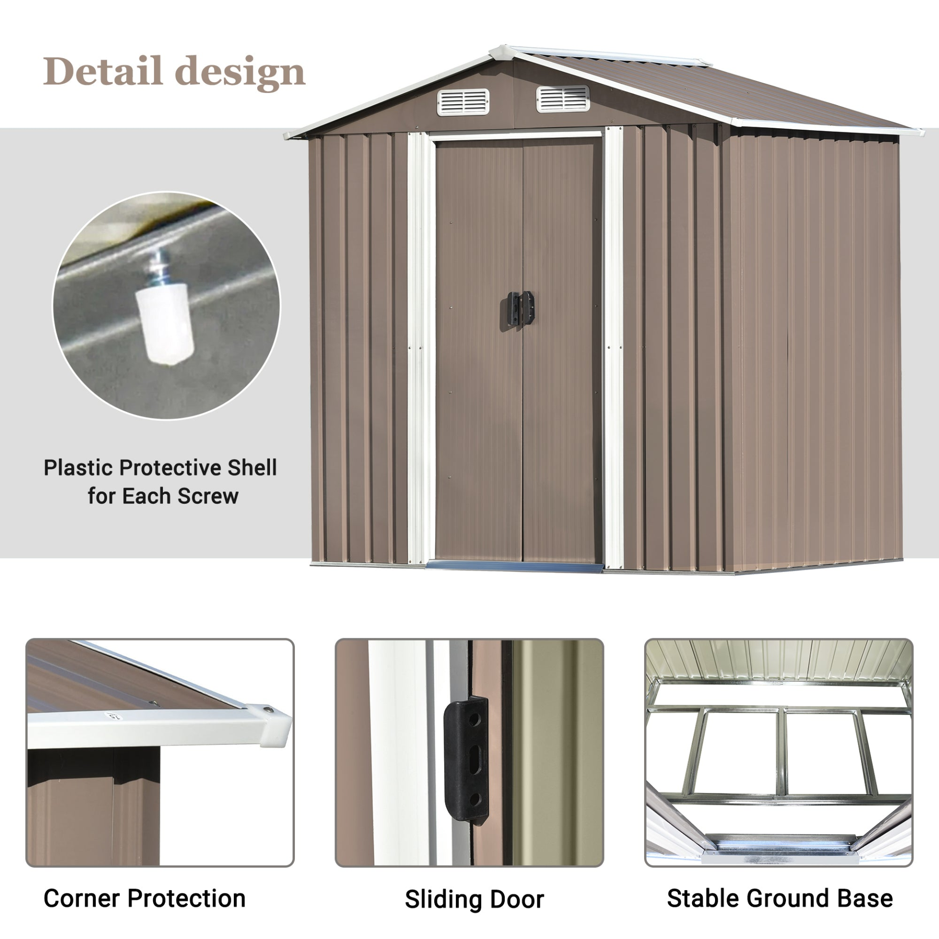 Patio 6ft x4ft Bike Shed Garden Shed, Metal Storage Shed with Lockable Door, Tool Cabinet with Vents and Foundation for Backyard, Lawn, Garden, Brown