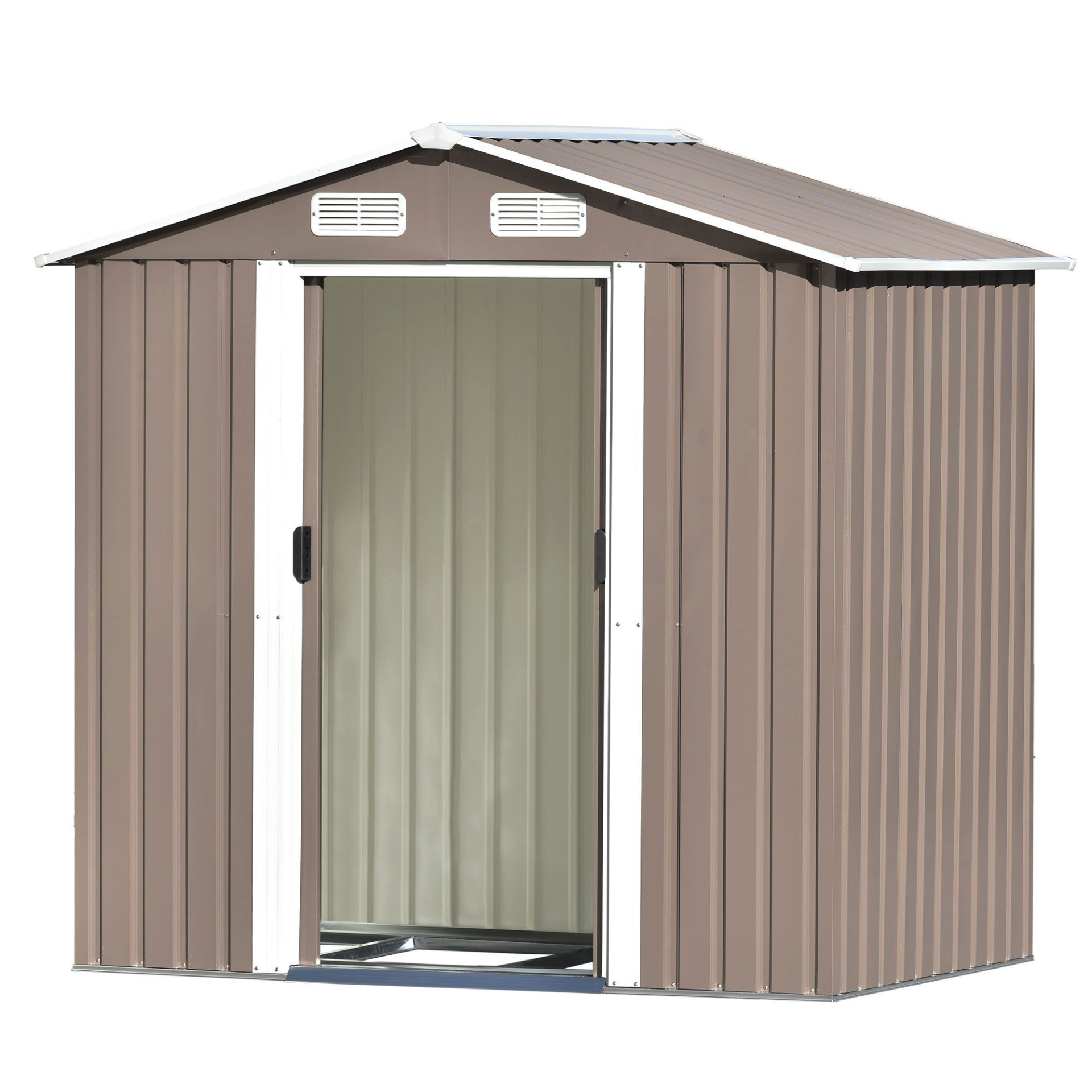 Patio 6ft x4ft Bike Shed Garden Shed, Metal Storage Shed with Lockable Door, Tool Cabinet with Vents and Foundation for Backyard, Lawn, Garden, Brown