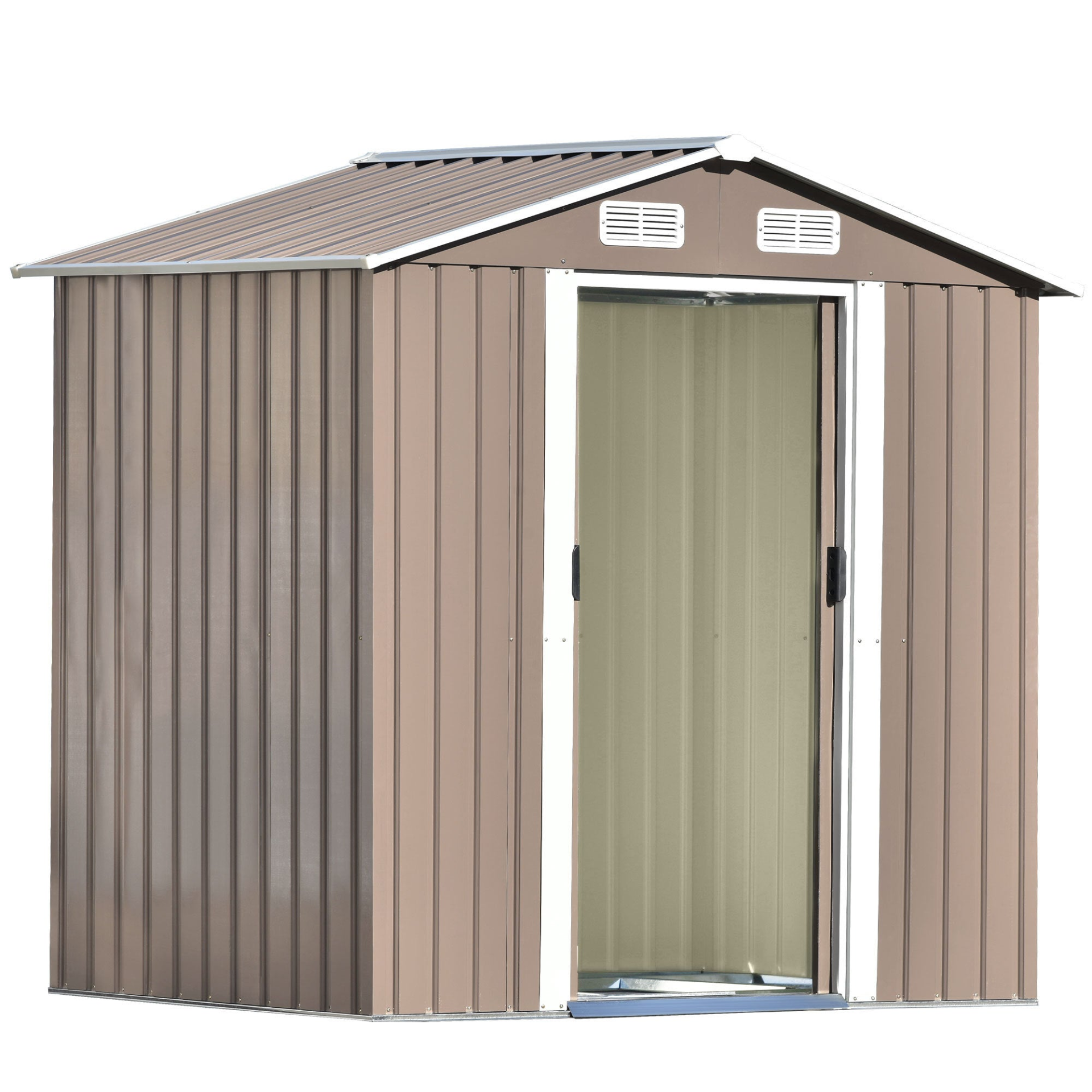 Patio 6ft x4ft Bike Shed Garden Shed, Metal Storage Shed with Lockable Door, Tool Cabinet with Vents and Foundation for Backyard, Lawn, Garden, Brown