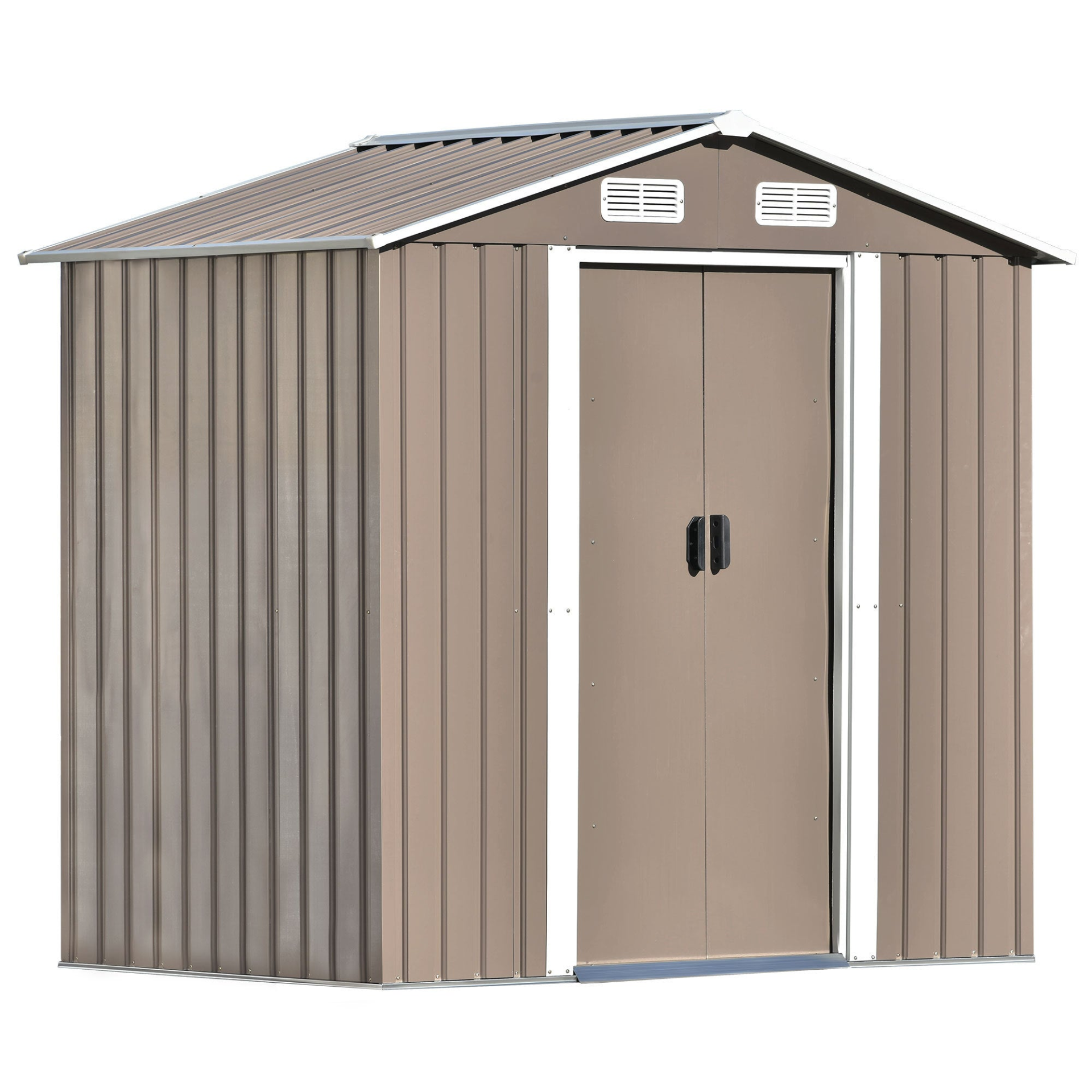 Patio 6ft x4ft Bike Shed Garden Shed, Metal Storage Shed with Adjustable Shelf and Lockable Door, Tool Cabinet with Vents and Foundation for Backyard, Lawn, Garden, Brown