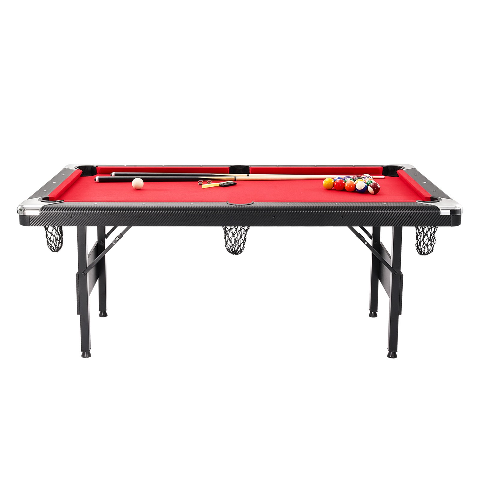 VEVOR Billiards Table, 6.3 ft Pool Table, Portable Foldable Space-Saving Table, Billiard Table Set Includes Balls, Cues, Chalks and Brush, Black with Red Cloth, Perfect for Family Game Room Kid Adult