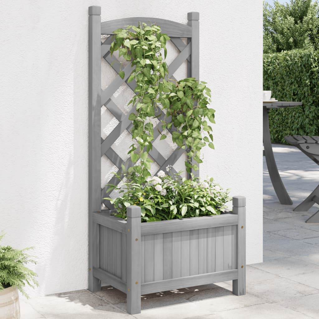 vidaXL Planter with Trellis Gray Solid Wood Fir