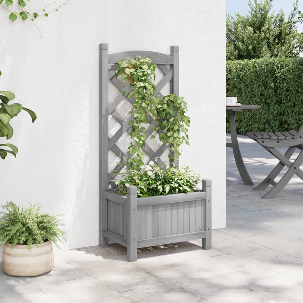 vidaXL Planter with Trellis Gray Solid Wood Fir