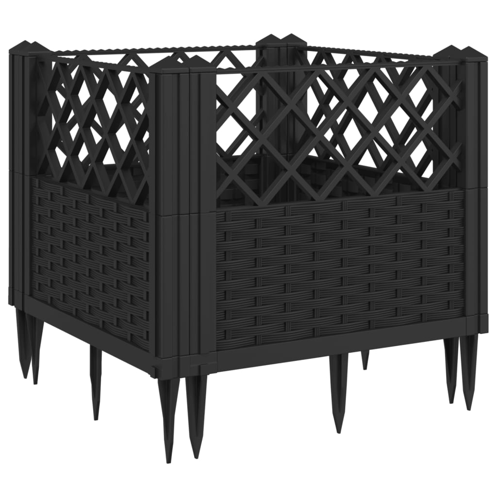 vidaXL Garden Planter with Pegs Black 17.1"x17.1"x17.1" PP