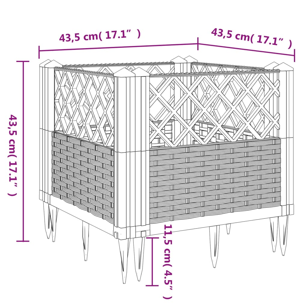 vidaXL Garden Planter with Pegs Brown 17.1"x17.1"x17.1" PP