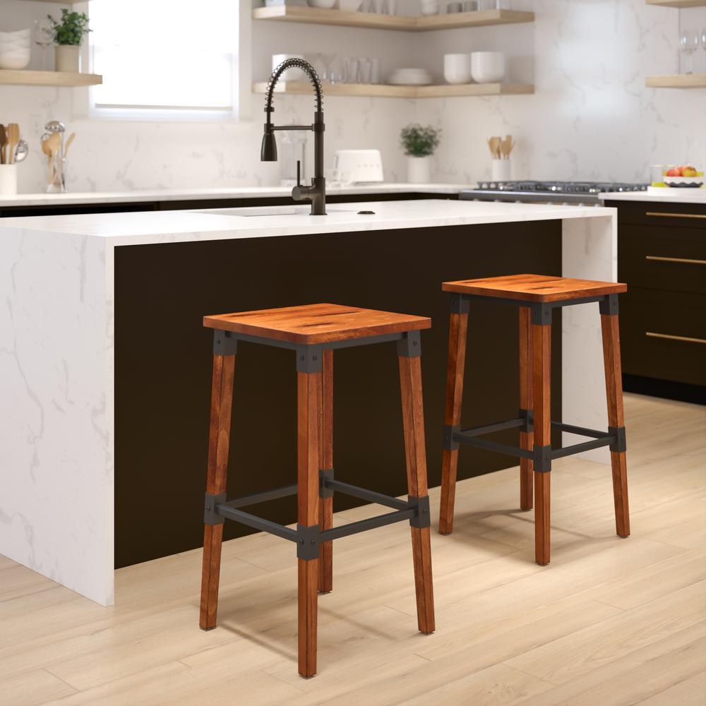 Set of 2 Commercial Grade Industrial Style Backless Dining Barstools