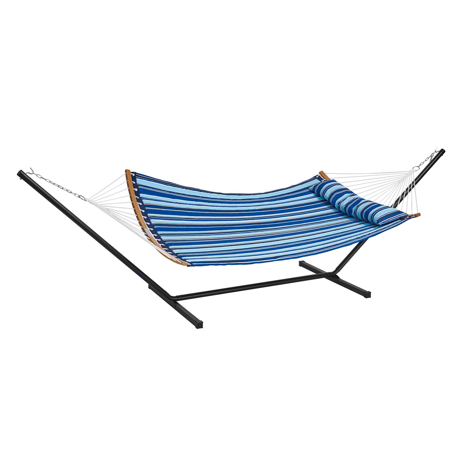 VEVOR Two Person Hammock with Stand Included, Double Hammock with Curved Spreader Bar and Detachable Pillow and Portable Carrying Bag, Perfect for Outdoor Freestanding Hammock, 480lb Capacity