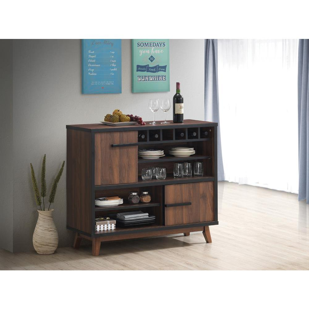 Ezekiel Wine Cabinet with 2 Sliding Doors Walnut and Black