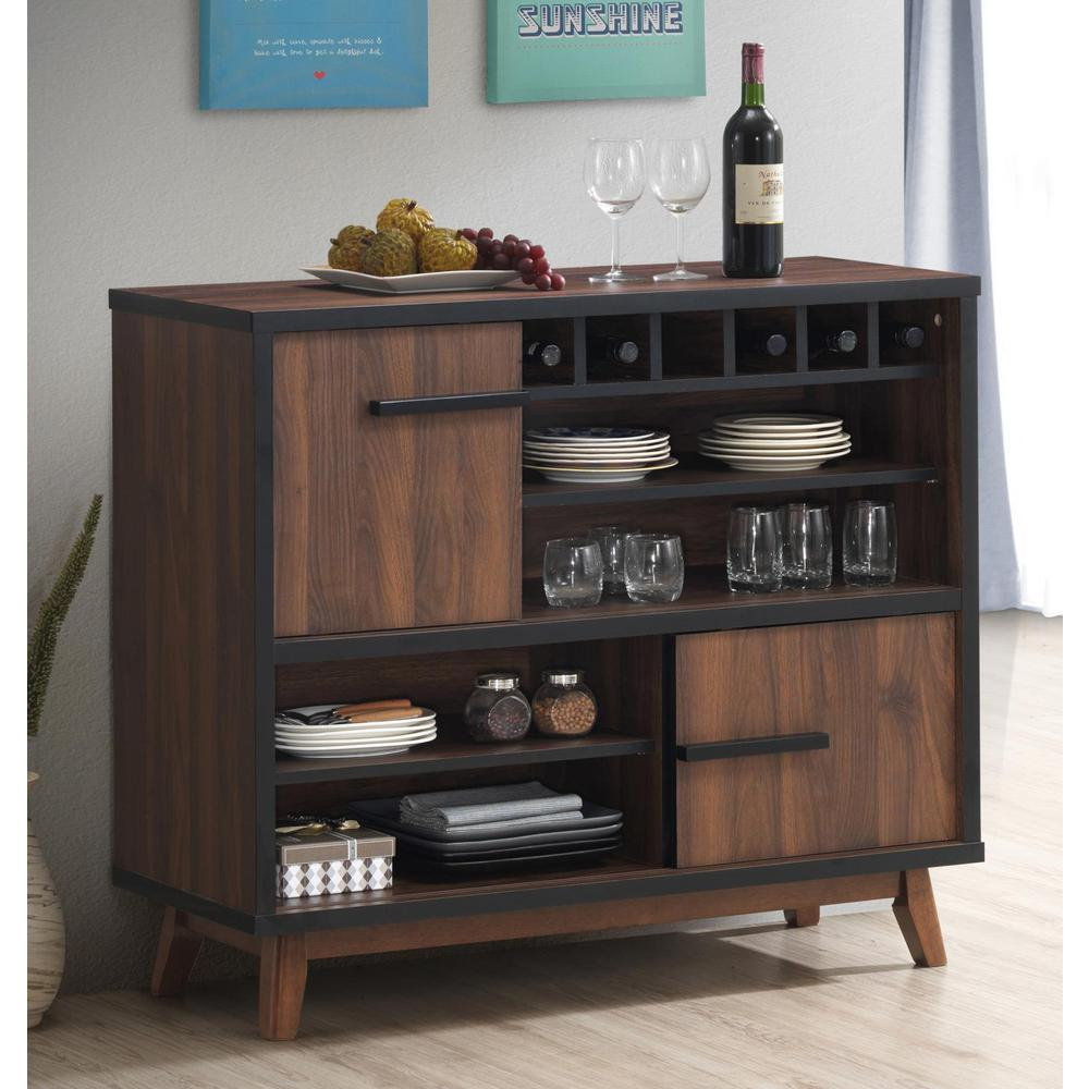 Ezekiel Wine Cabinet with 2 Sliding Doors Walnut and Black