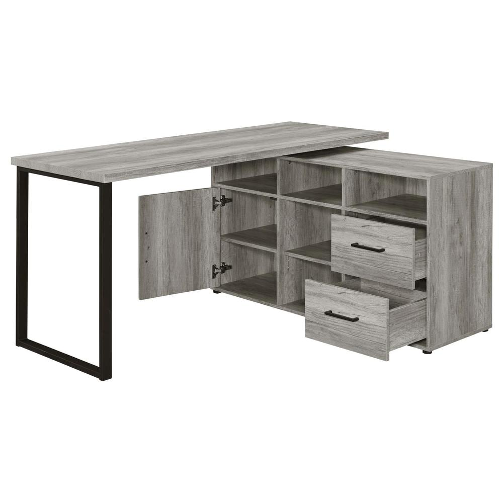 Hertford L-shape Office Desk with Storage Grey Driftwood