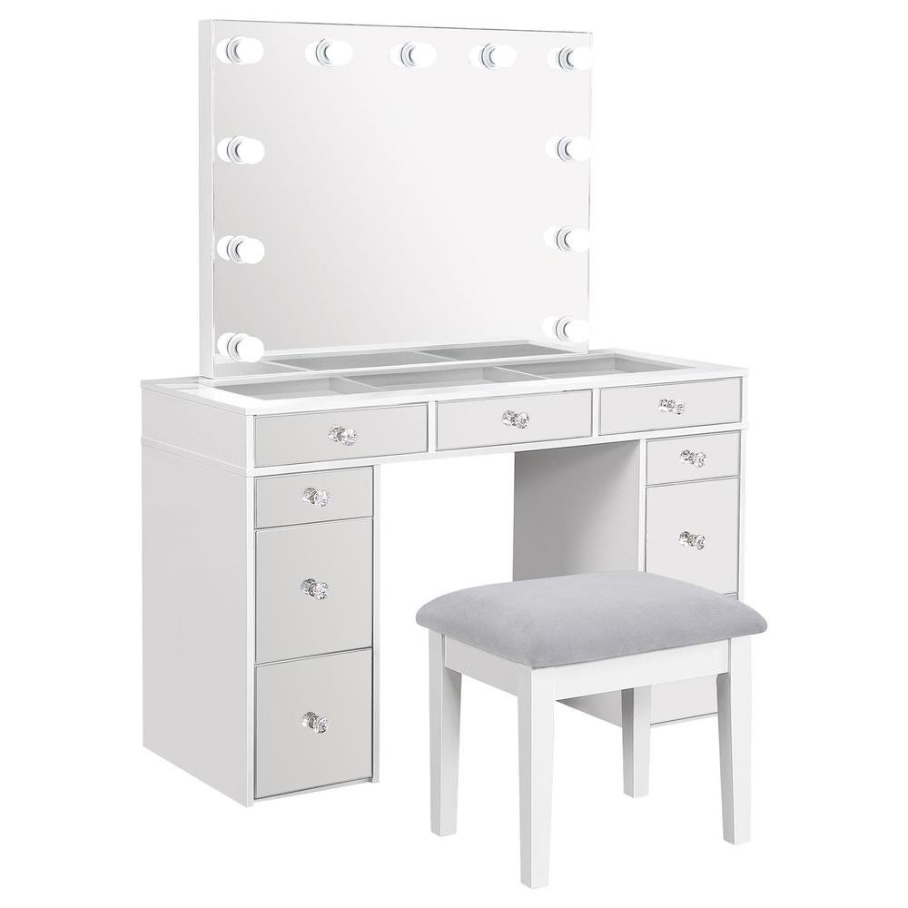 Regina 3-piece Makeup Vanity Table Set Hollywood Lighting White and Mirror