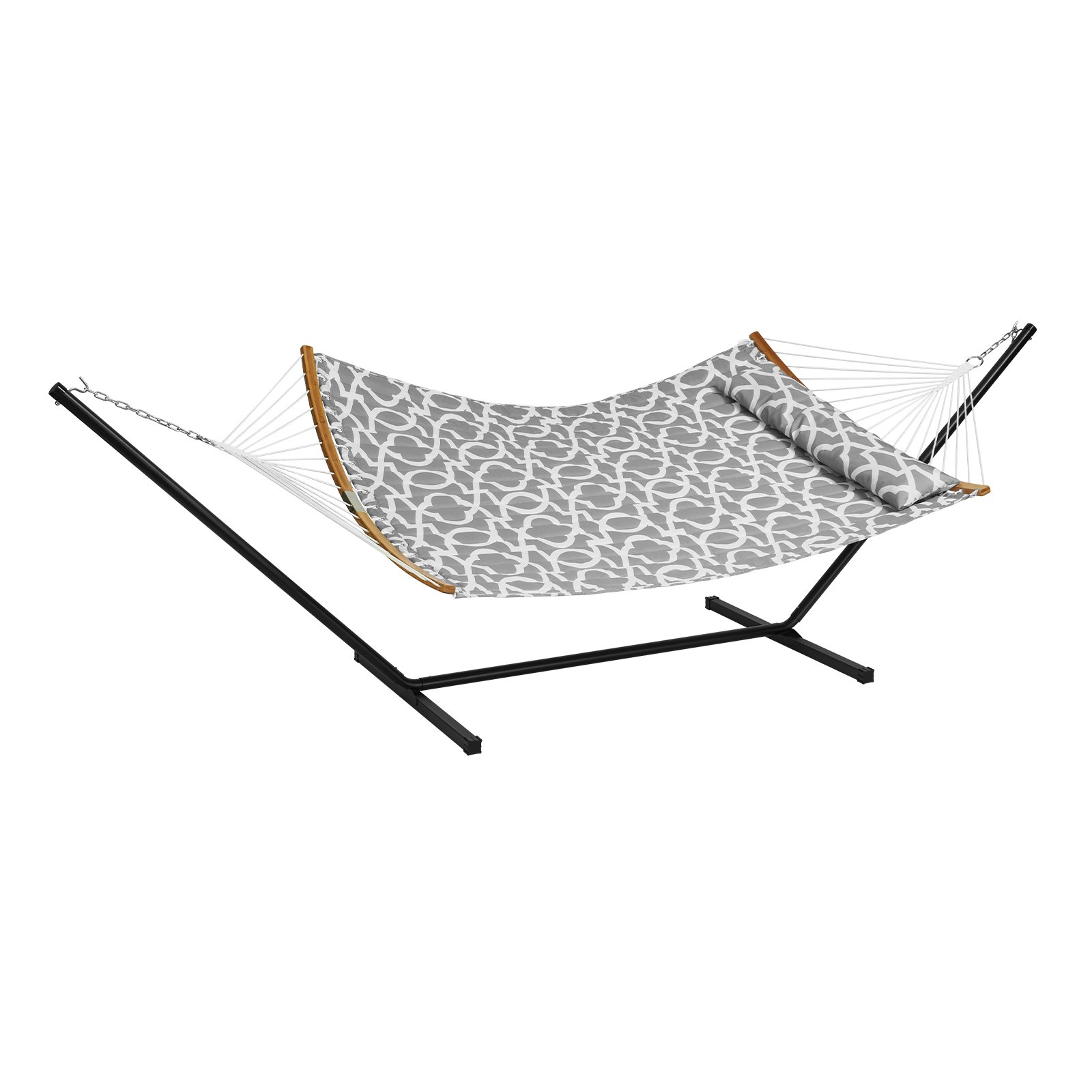 VEVOR Two Person Hammock with Stand Included, Double Hammock with Curved Spreader Bar and Detachable Pillow and Portable Carrying Bag, Perfect for Outdoor Freestanding Hammock, 480lb Capacity