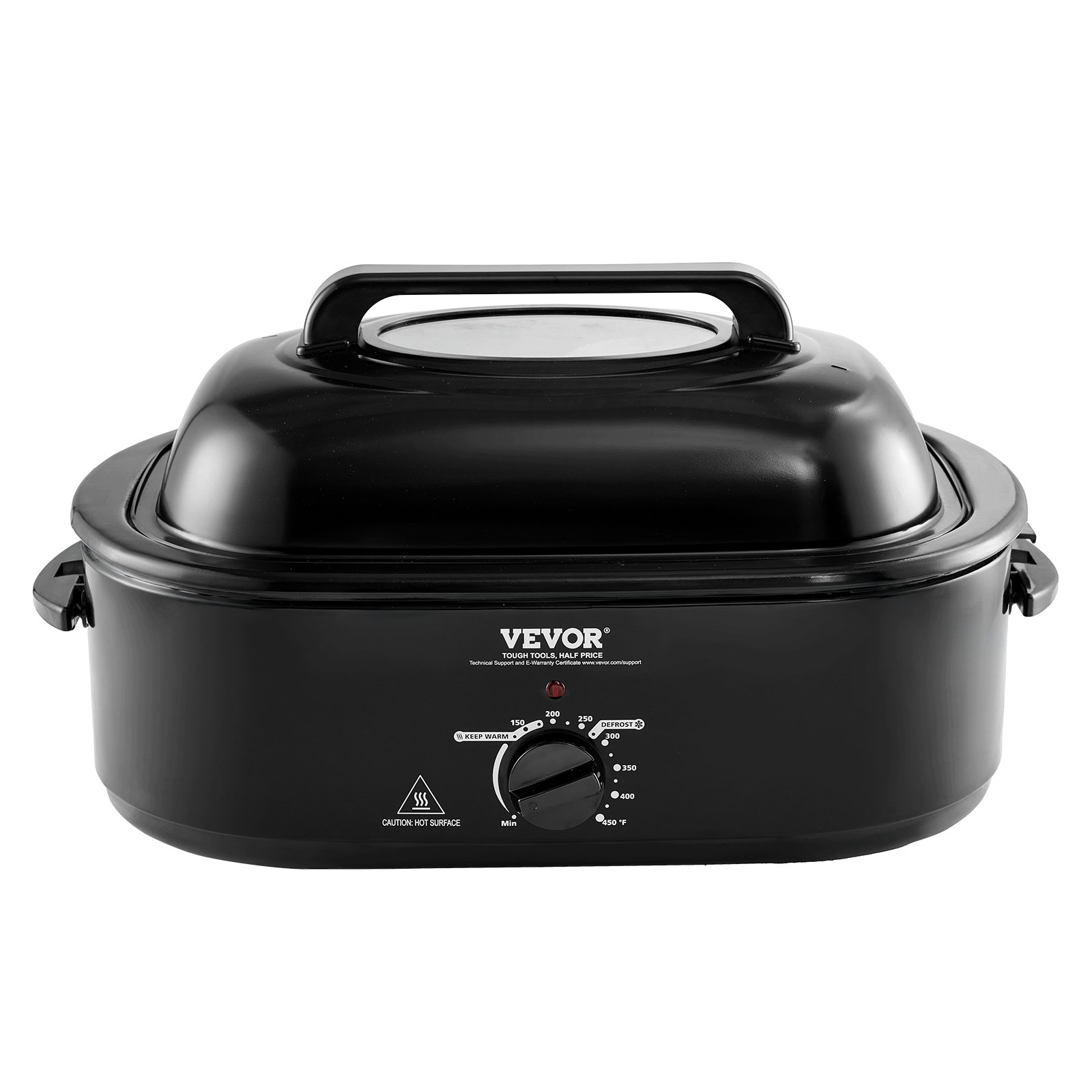 VEVOR Electric Roaster Oven, 24 QT Turkey Roaster Oven with Self-Basting Lid, 1450W Roaster Oven with Defrost & Warm Function, Adjustable Temp, Removable Pan & Rack, Fits Turkeys Up to 28LBS, Black