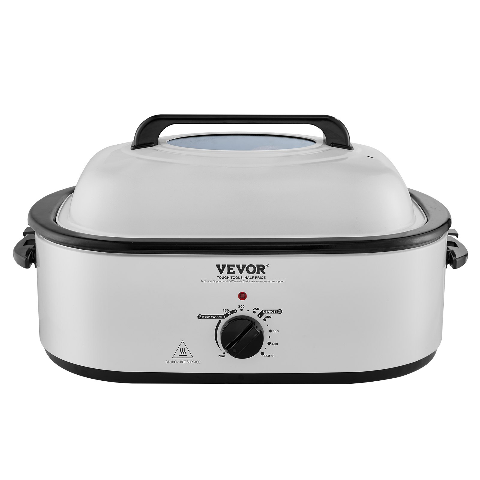 VEVOR Electric Roaster Oven, 22 QT Turkey Roaster Oven with Self-Basting Lid, 1450W Roaster Oven with Defrost & Warm Function, Adjustable Temp, Removable Pan & Rack, Fits Turkeys Up to 26LBS, White