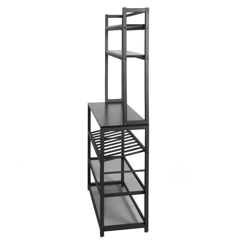 Better Home Products 6 Tier Metal Kitchen Baker's Rack with Wine Rack in Black