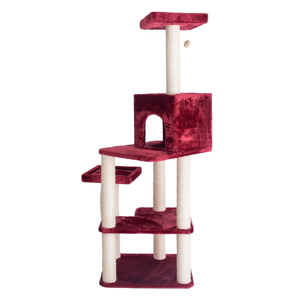 Armarkat Real Wood Cat Tower, Ultra thick Faux Fur Covered Cat Condo House A6902B, Burgundy;