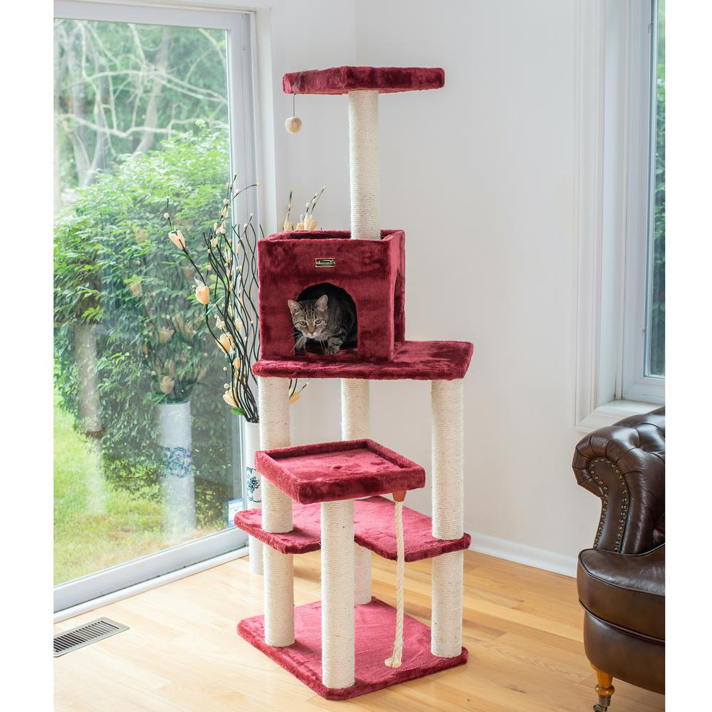 Armarkat Real Wood Cat Tower, Ultra thick Faux Fur Covered Cat Condo House A6902B, Burgundy;