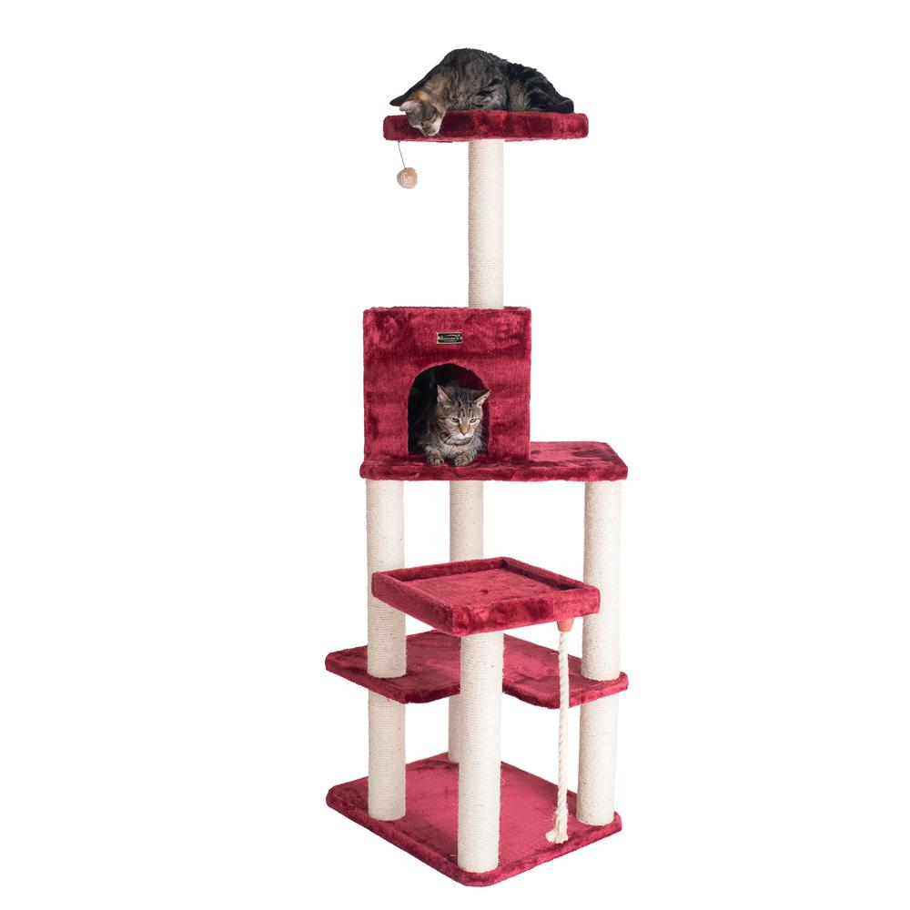 Armarkat Real Wood Cat Tower, Ultra thick Faux Fur Covered Cat Condo House A6902B, Burgundy;