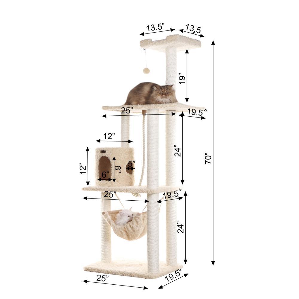 Armarkat 70" Real Wood Cat Furniture,Ultra thick Faux Fur Covered Cat Condo House A7005, Beige