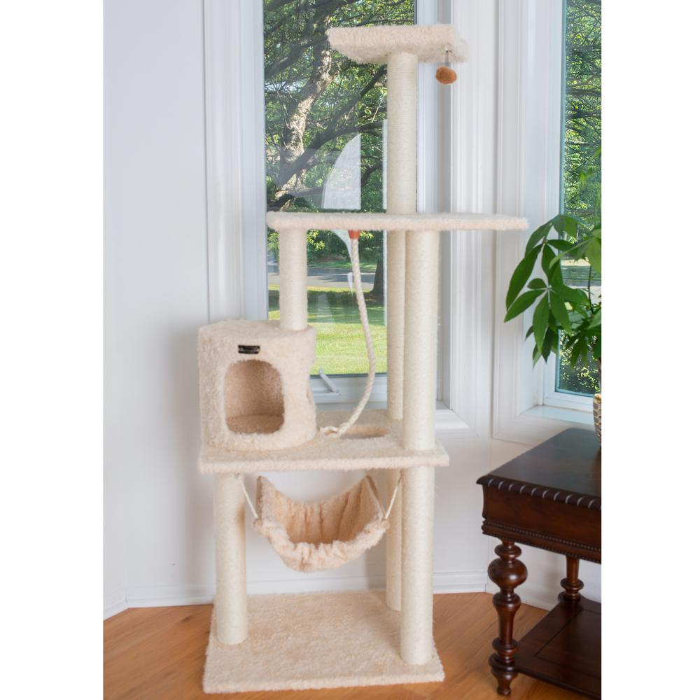 Armarkat 70" Real Wood Cat Furniture,Ultra thick Faux Fur Covered Cat Condo House A7005, Beige