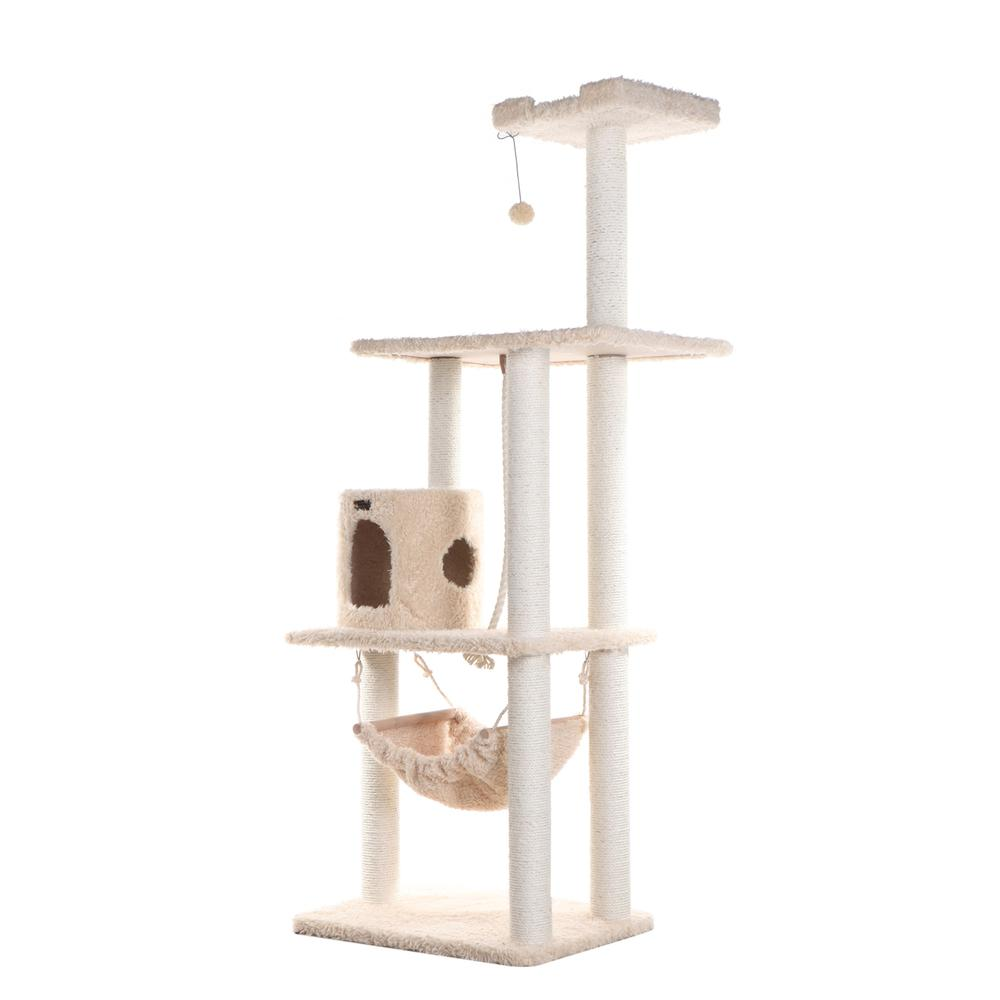 Armarkat 70" Real Wood Cat Furniture,Ultra thick Faux Fur Covered Cat Condo House A7005, Beige