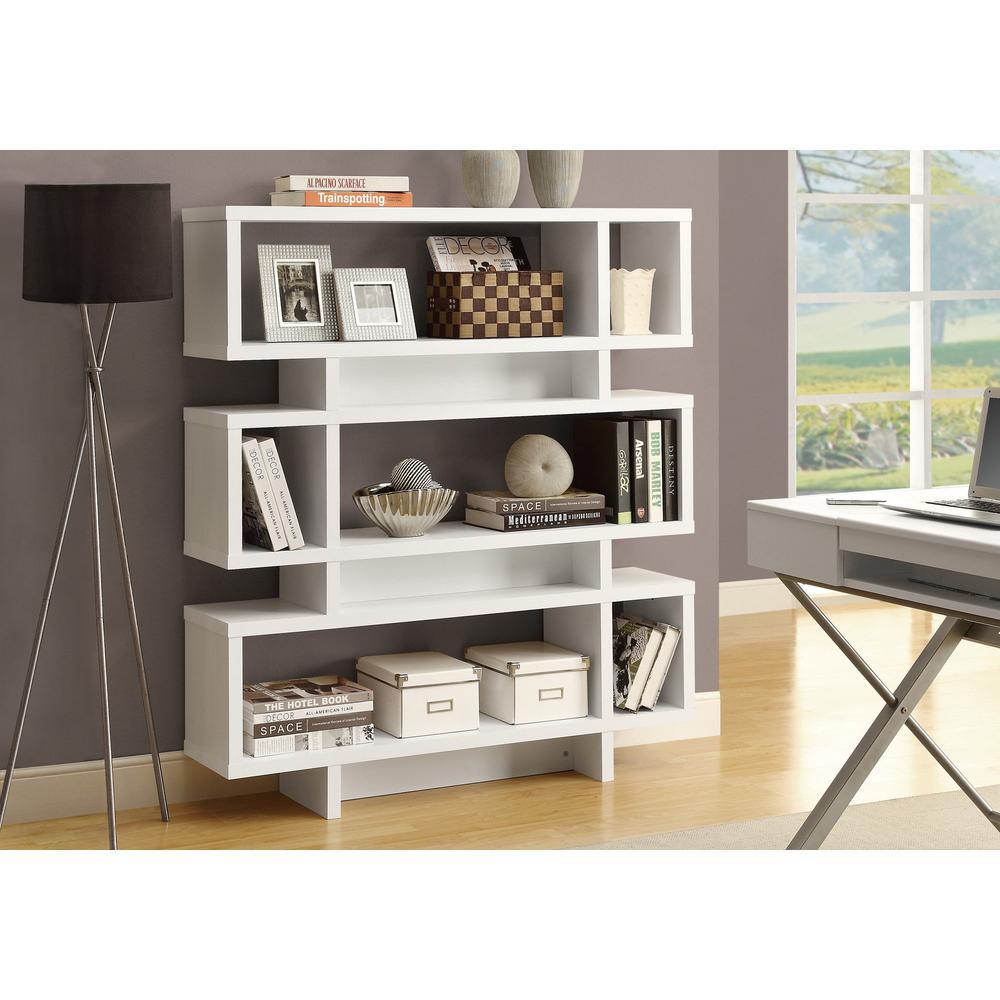 Bookshelf, Bookcase, Etagere, 4 Tier, 55H, Office, Bedroom, White Laminate