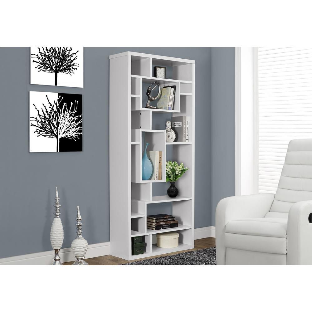 Bookshelf, Bookcase, Etagere, 72H, Office, Bedroom, White Laminate