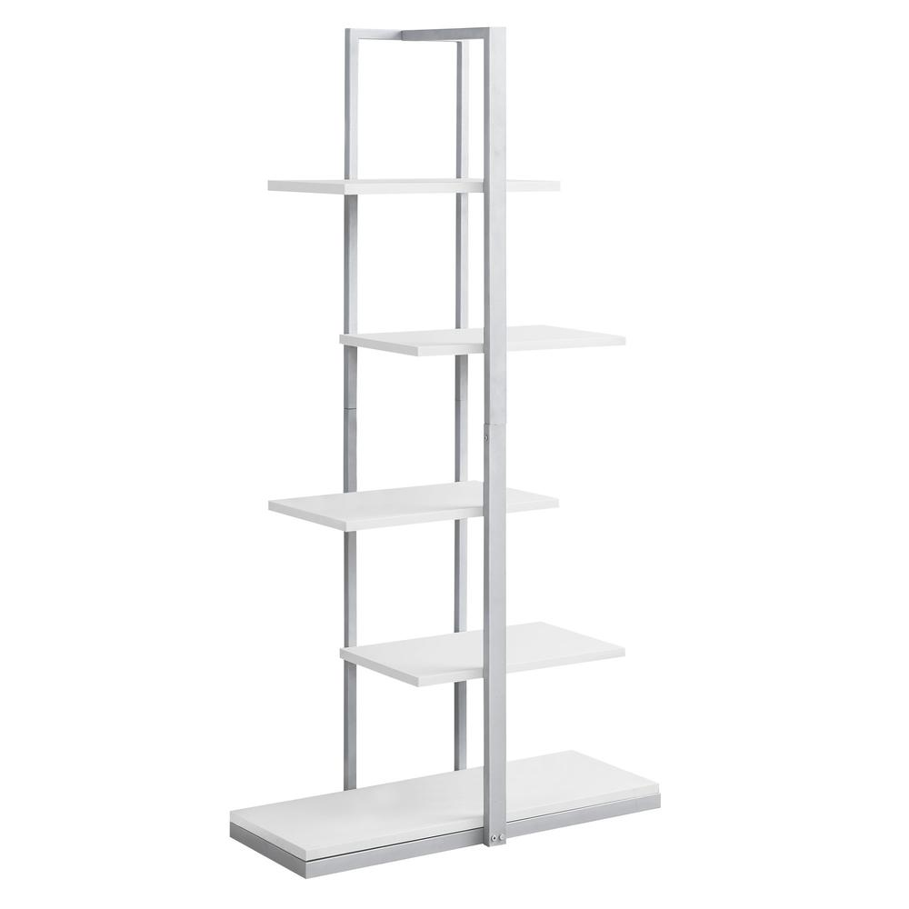 Bookshelf, Bookcase, Etagere, 5 Tier, 60H, Office, Bedroom, White Laminate