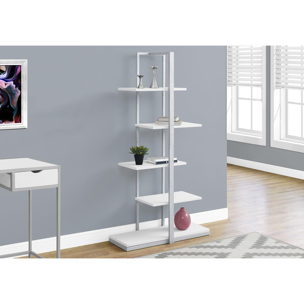 Bookshelf, Bookcase, Etagere, 5 Tier, 60H, Office, Bedroom, White Laminate