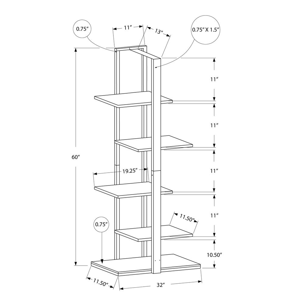 Bookshelf, Bookcase, Etagere, 5 Tier, 60H, Office, Bedroom, White Laminate