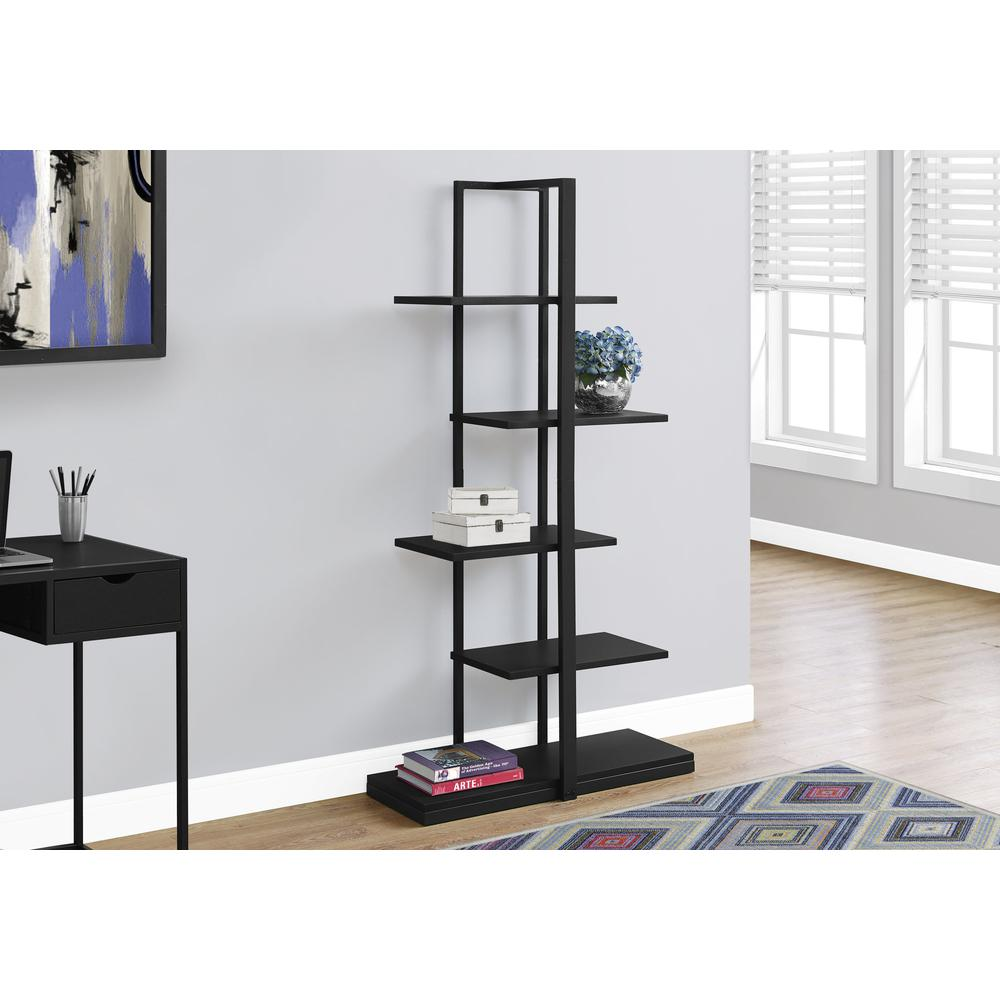 Bookshelf, Bookcase, Etagere, 5 Tier, 60H, Office, Bedroom, Black Laminate