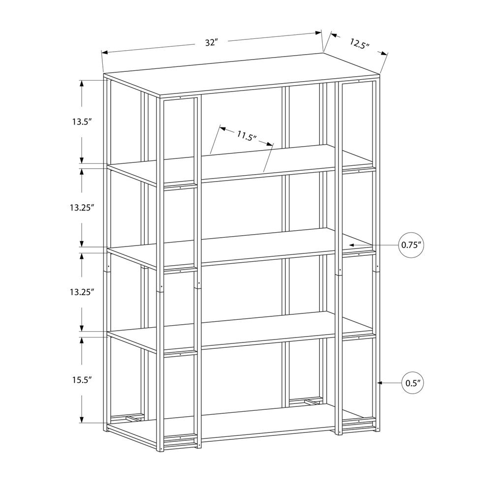 Bookshelf, Bookcase, Etagere, 5 Tier, 60H, Office, Bedroom, Brown Laminate