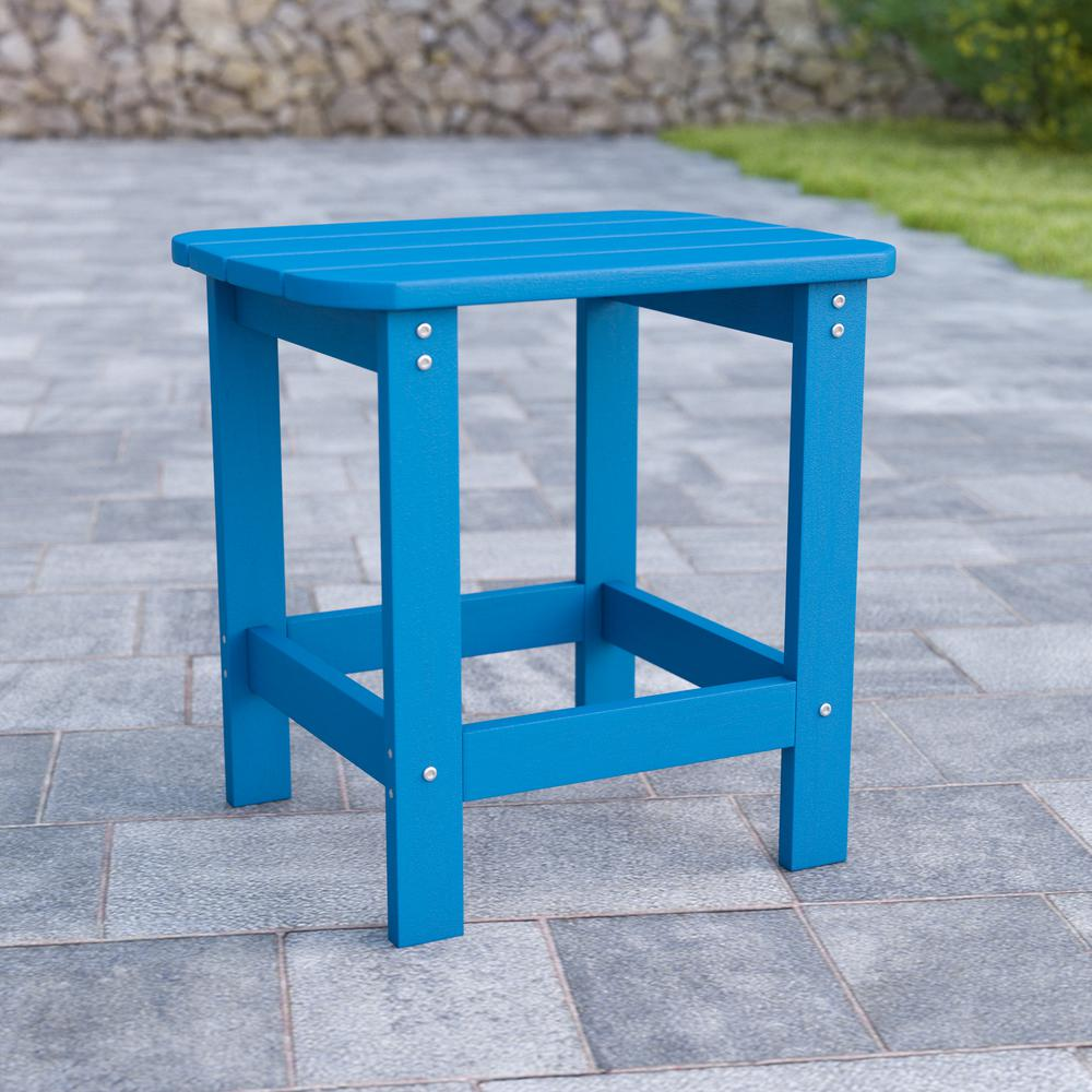 All-Weather Poly Resin Wood Adirondack Side Table in Blue