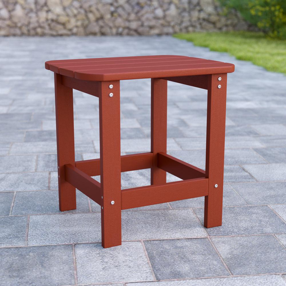 All-Weather Poly Resin Wood Adirondack Side Table in Red