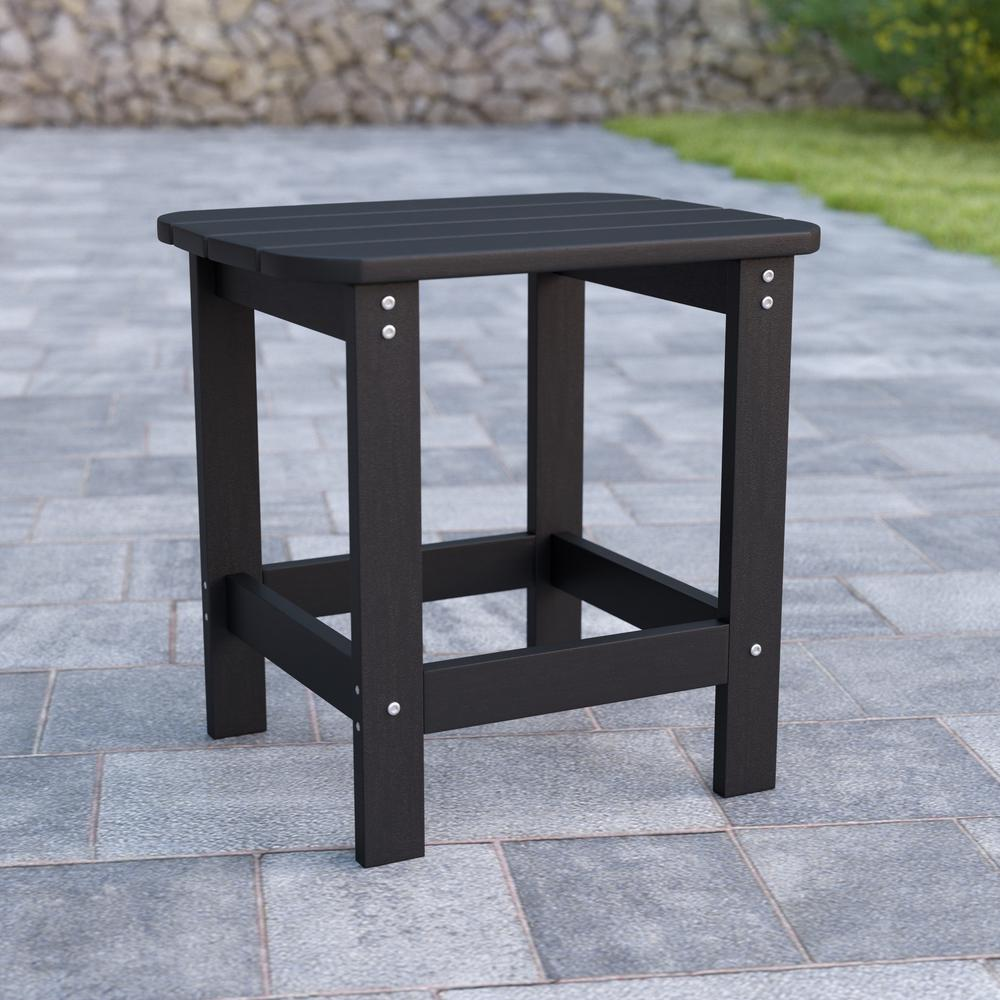 All-Weather Poly Resin Wood Adirondack Side Table in Black