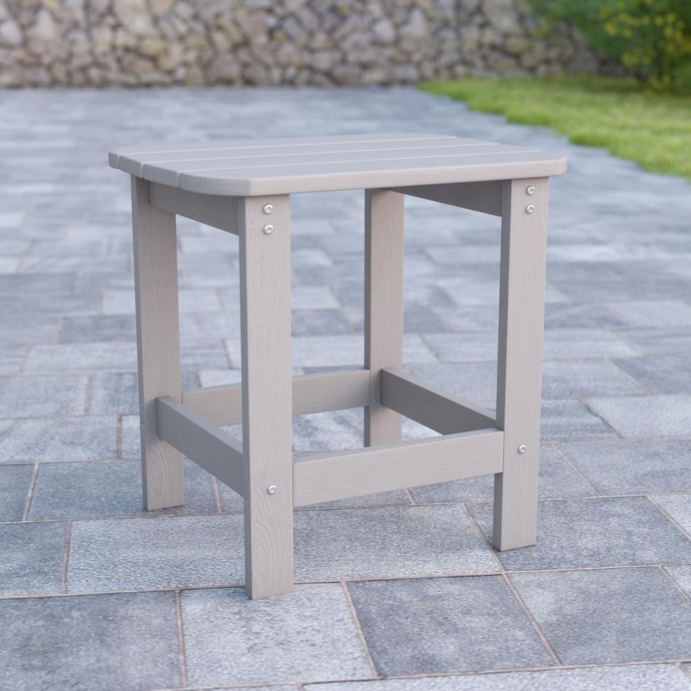 All-Weather Poly Resin Wood Adirondack Side Table in Gray