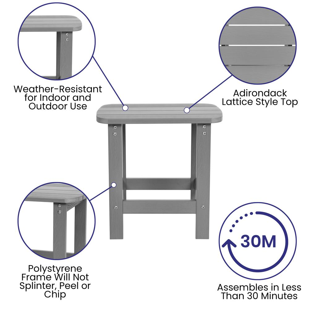 All-Weather Poly Resin Wood Adirondack Side Table in Gray