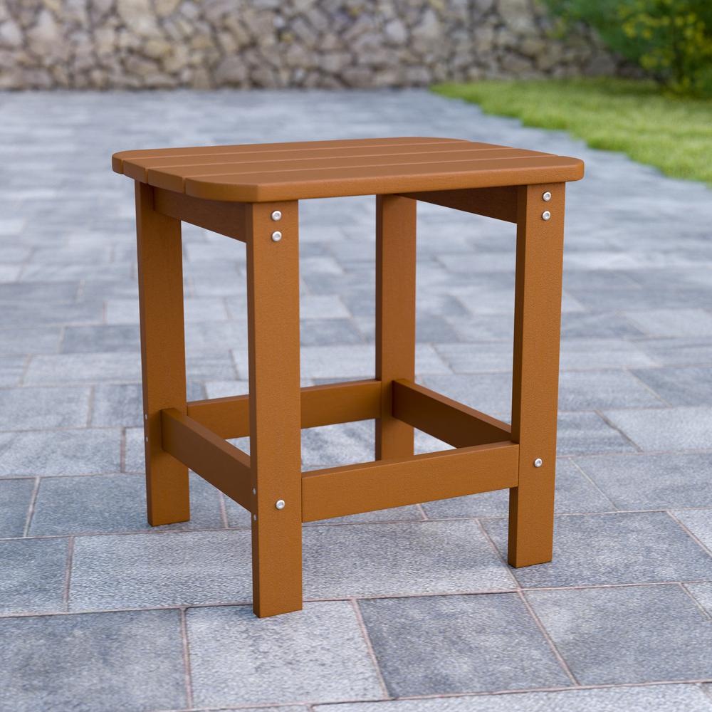 All-Weather Poly Resin Wood Adirondack Side Table in Teak