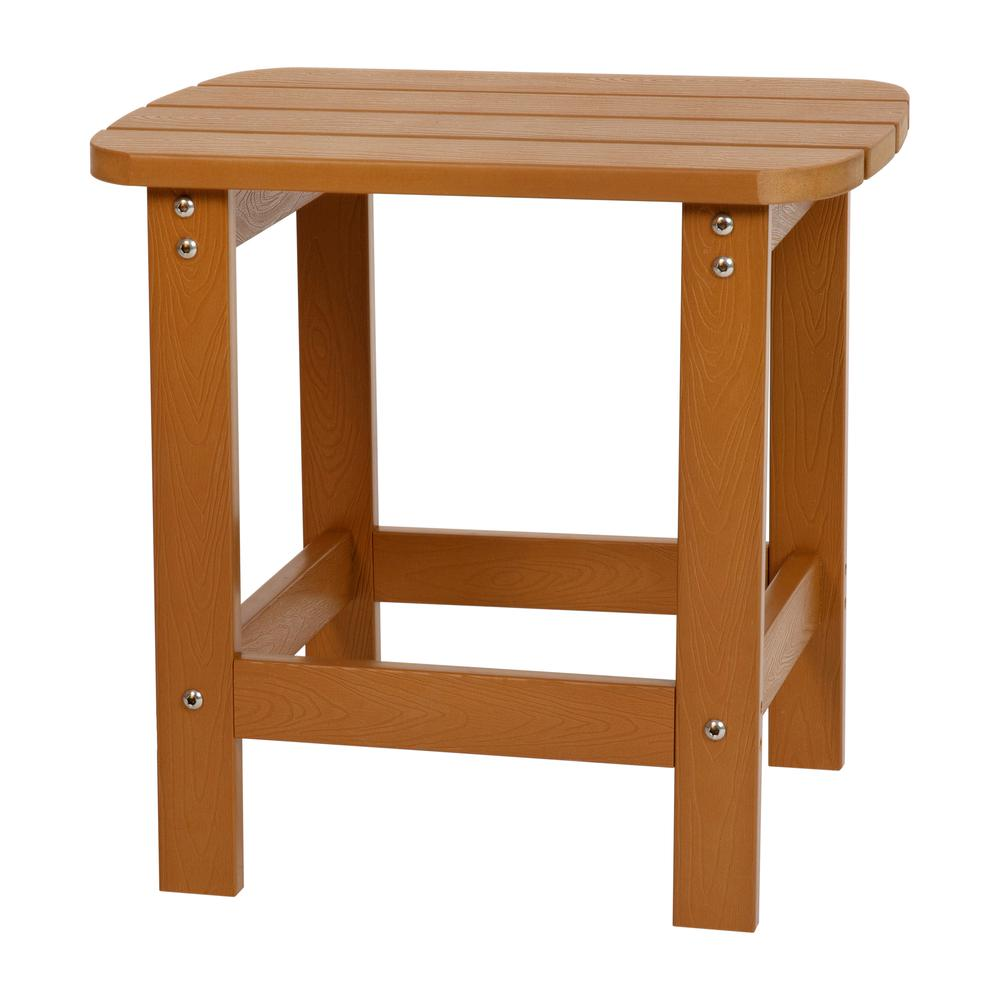 All-Weather Poly Resin Wood Adirondack Side Table in Teak