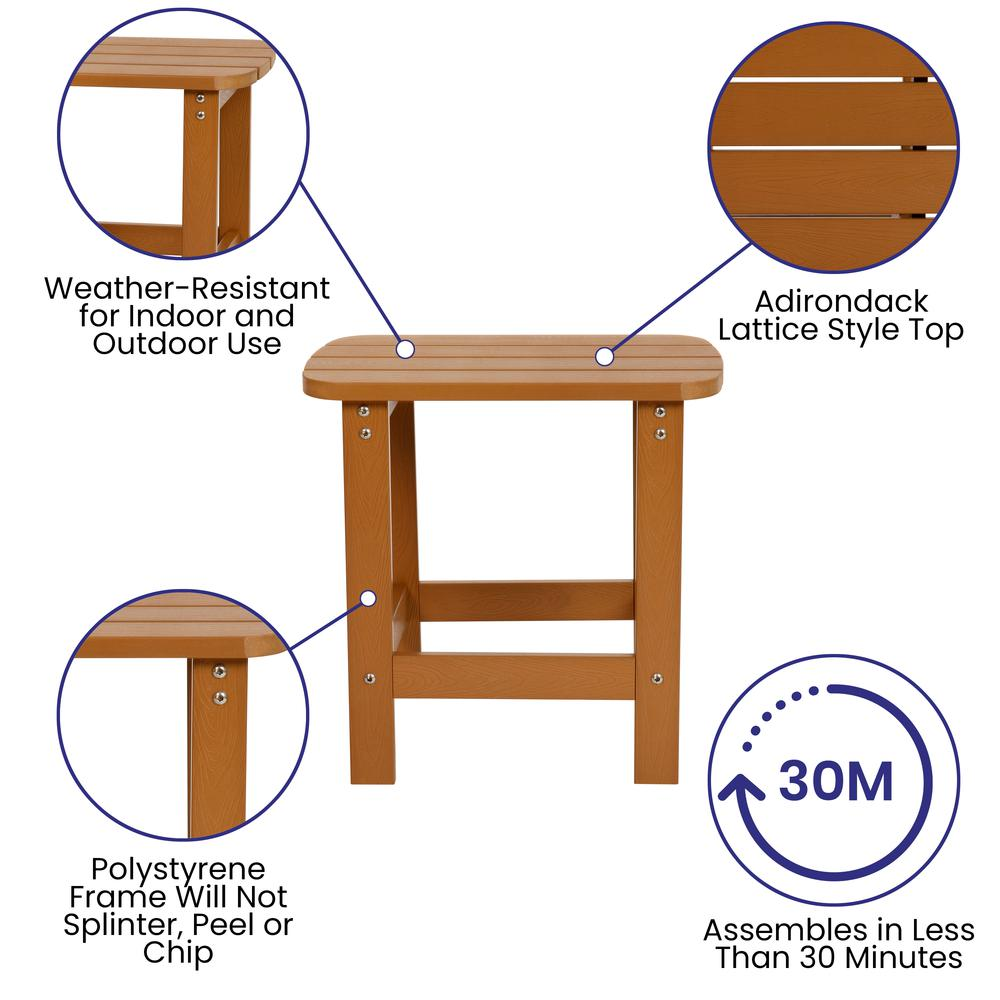 All-Weather Poly Resin Wood Adirondack Side Table in Teak