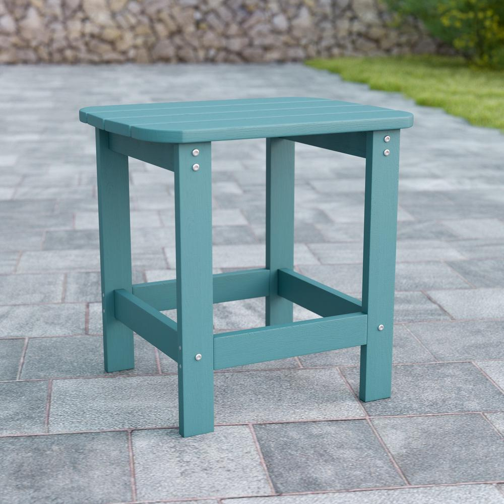 All-Weather Poly Resin Wood Adirondack Side Table in Sea Foam