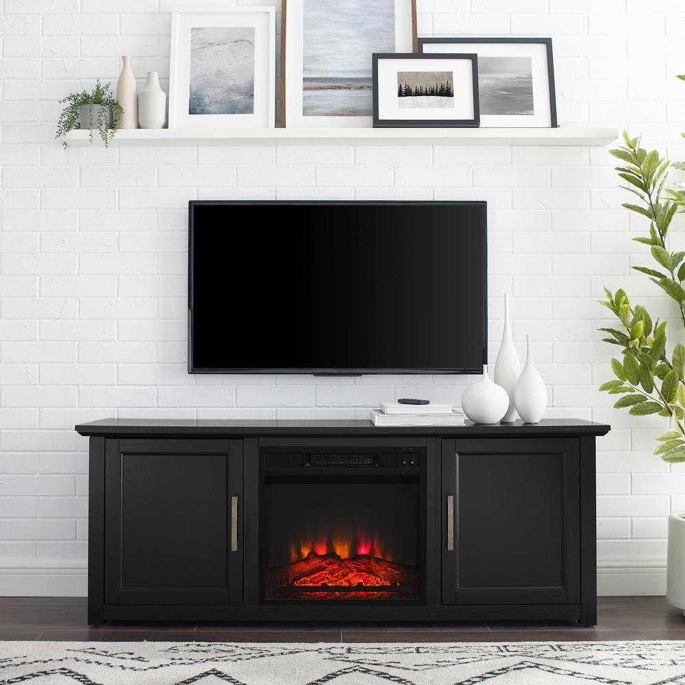 Camden 58" Low Profile Tv Stand W/Fireplace Black