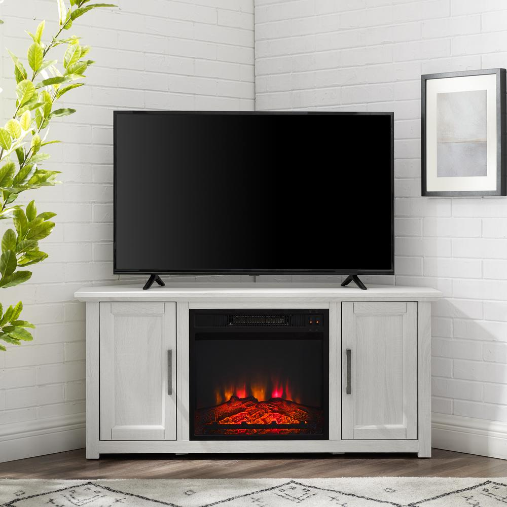 Camden 48" Corner Tv Stand W/Fireplace Whitewash