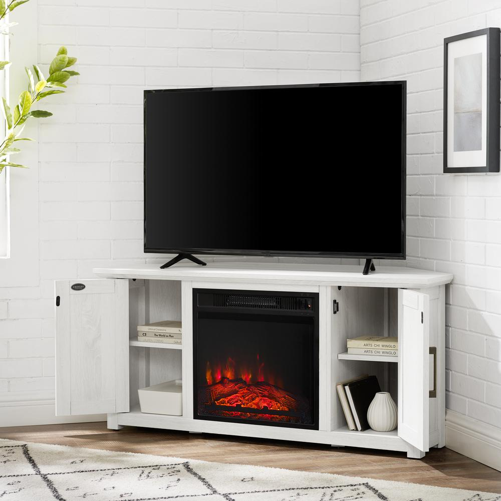 Camden 48" Corner Tv Stand W/Fireplace Whitewash