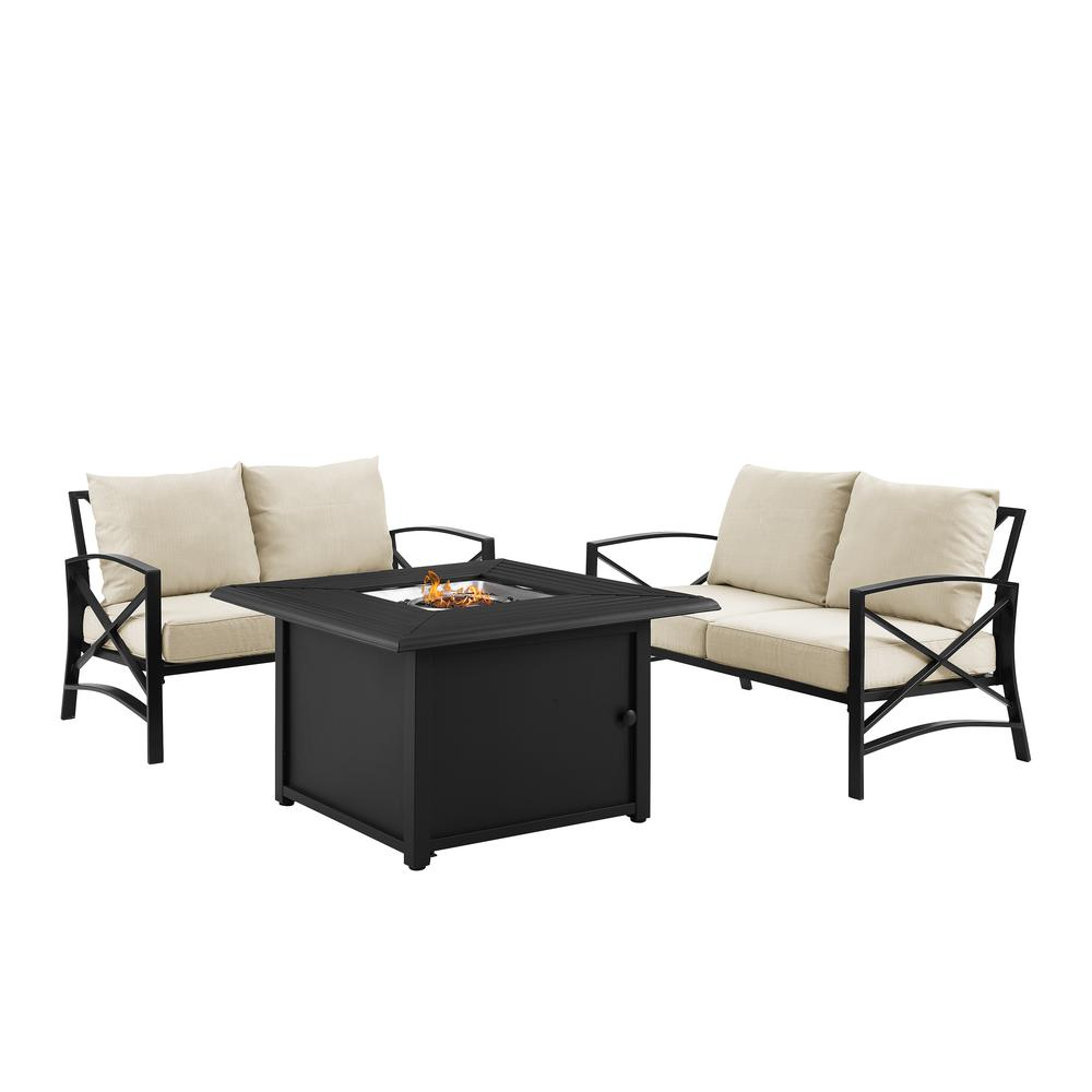 Kaplan 3Pc Outdoor Metal Conversation Set W/Fire Table Oatmeal/Oil Rubbed Bronze - Dante Fire Table & 2 Loveseats