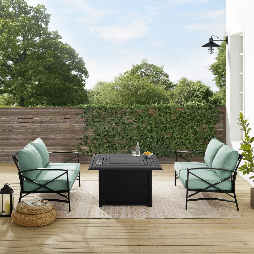 Kaplan 3Pc Outdoor Metal Conversation Set W/Fire Table Mist/Oil Rubbed Bronze - Dante Fire Table & 2 Loveseats