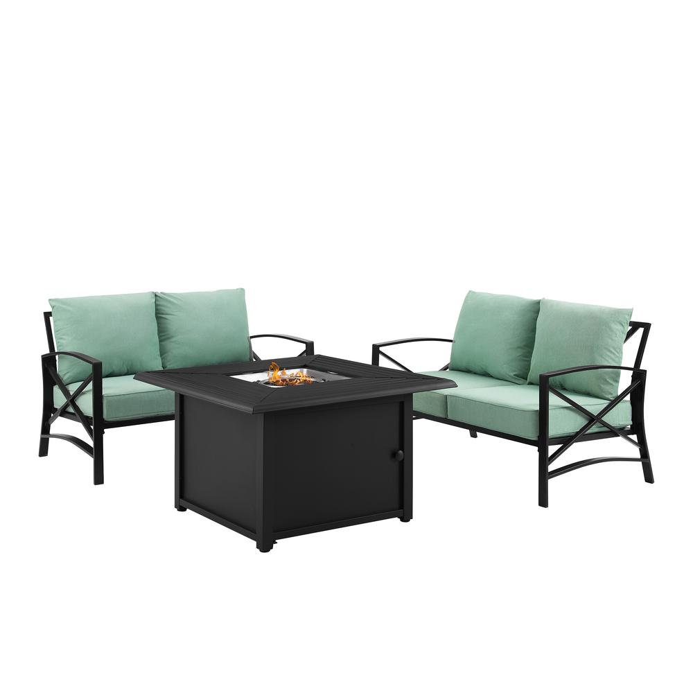 Kaplan 3Pc Outdoor Metal Conversation Set W/Fire Table Mist/Oil Rubbed Bronze - Dante Fire Table & 2 Loveseats