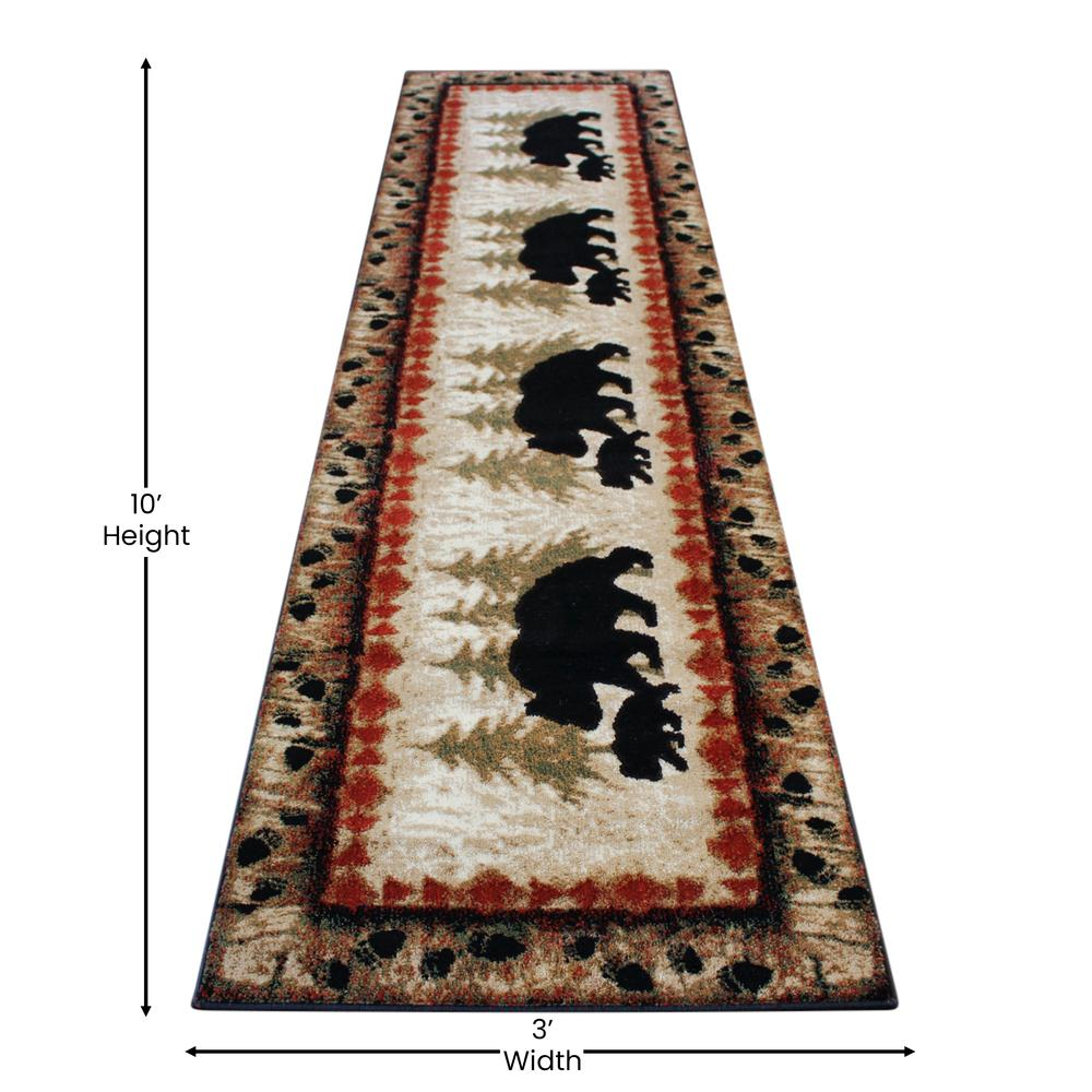 3' x 10' Rustic Lodge Wandering Black Bear and Cub Area Rug with Jute Backing