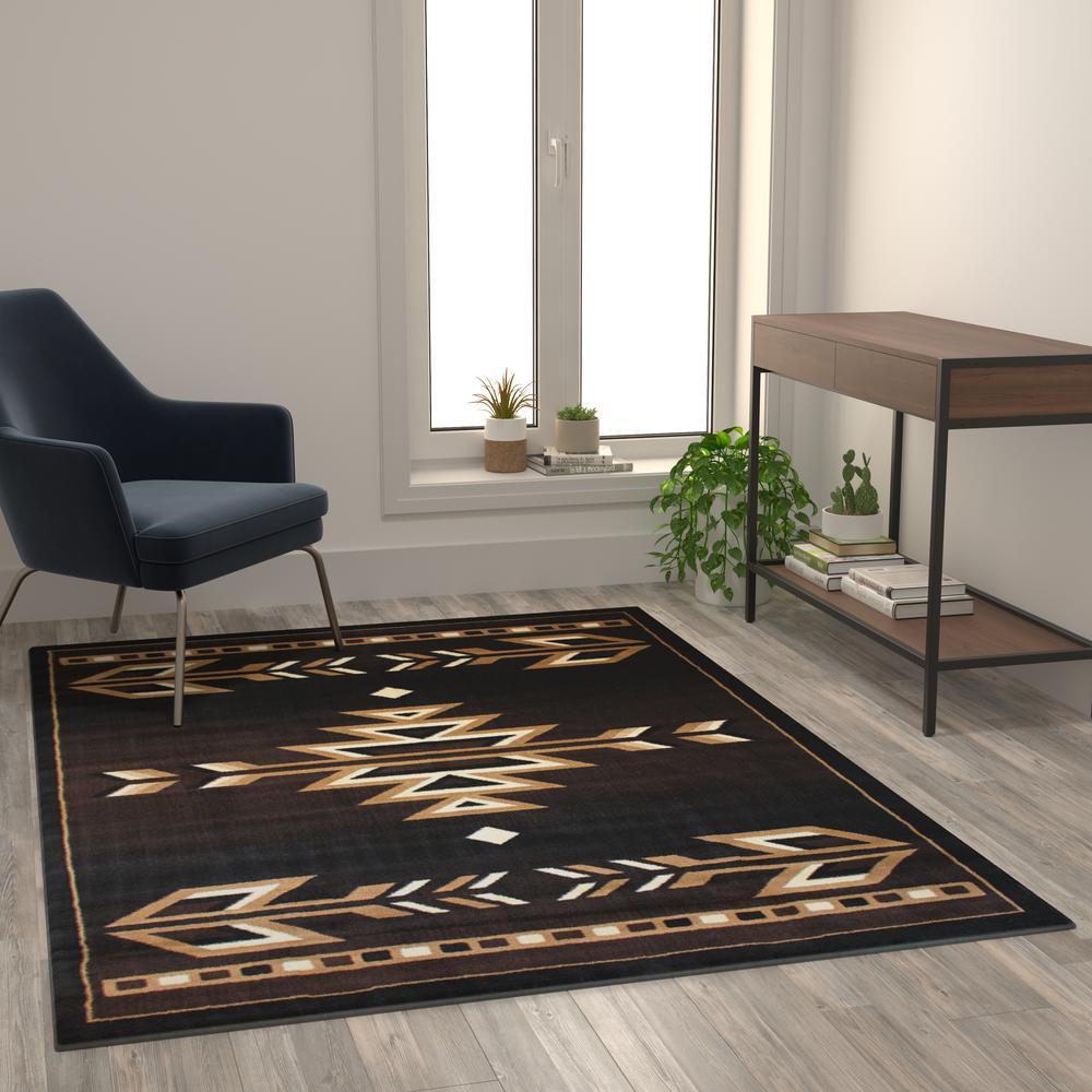 Southwestern 5' x 7' Brown Area Rug - Olefin Accent Rug with Jute Backing